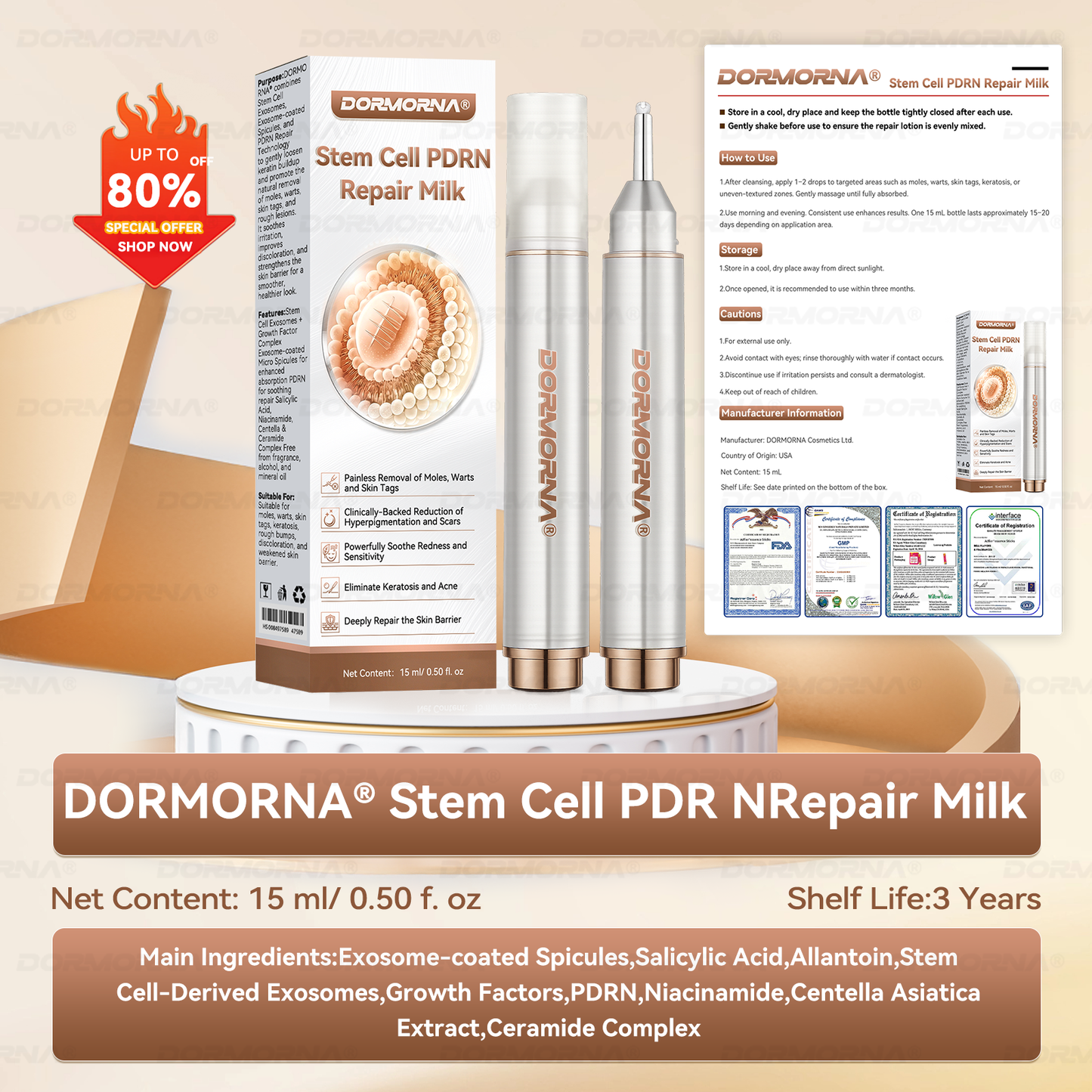 Dormorna® Stem Cell PDRN Repair Milk 💕 | With 2000PPM Exosome‑Coated Micro‑Spicules 🏆