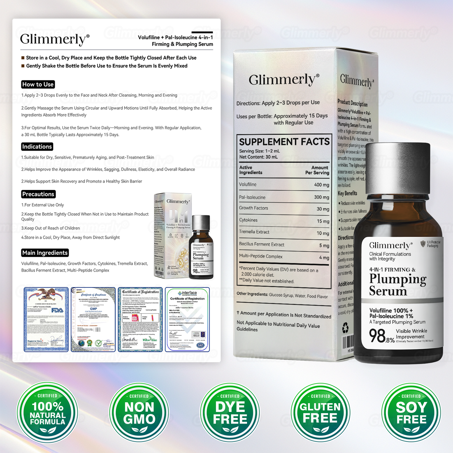 Official Store 💕 Glimmerly® Volufiline + Pal‑Isoleucine 4‑in‑1 Firming & Plumping Serum (Limited-Time 80% Off)🔥