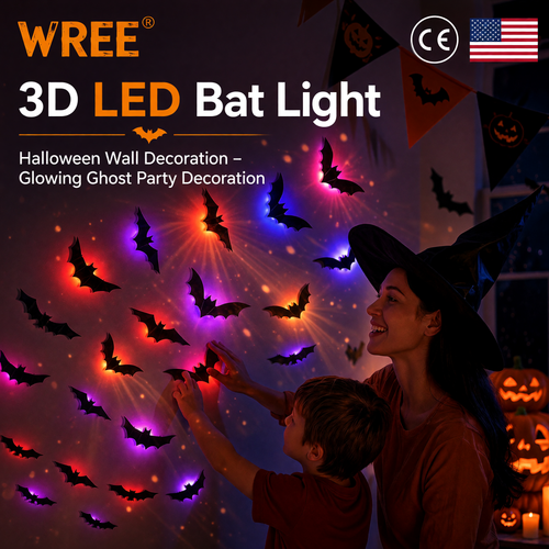 WREE®🎁🎁🎁 3D LED Bat Light Halloween Wall Decoration