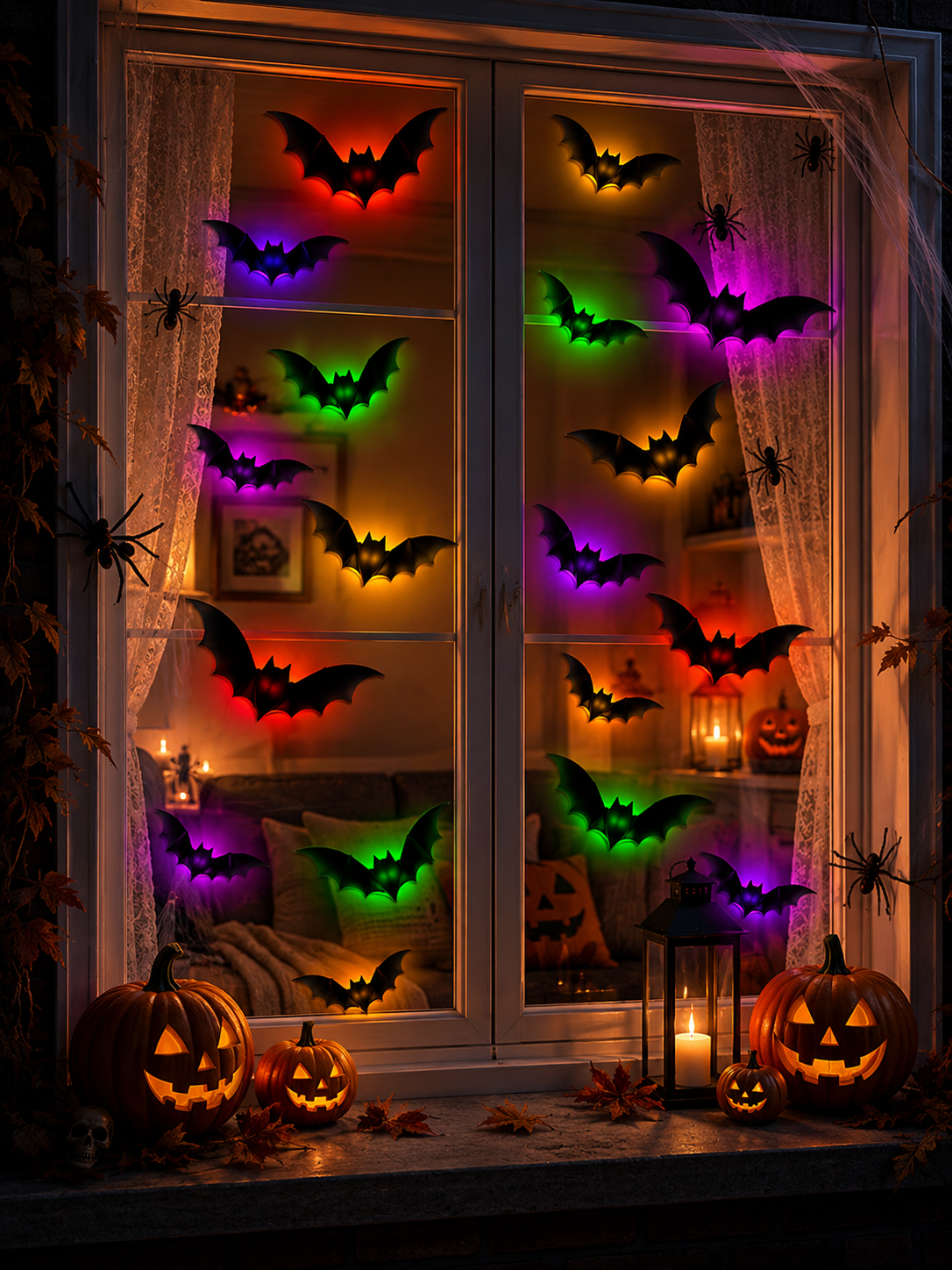 💖🎁 WREE® 3D LED Bat Light Halloween Wall Decoration – Glowing Ghost Party Décor