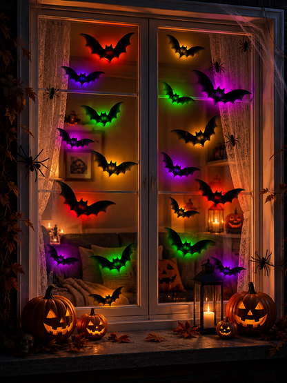 💖🎁 WREE® 3D LED Bat Light Halloween Wall Decoration – Glowing Ghost Party Décor
