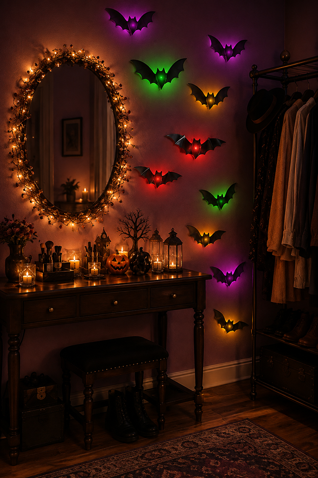 💖🎁 WREE® 3D LED Bat Light Halloween Wall Decoration – Glowing Ghost Party Décor