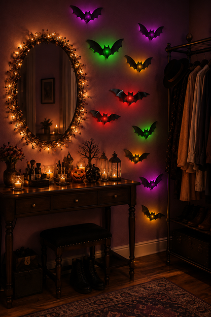💖🎁 WREE® 3D LED Bat Light Halloween Wall Decoration – Glowing Ghost Party Décor