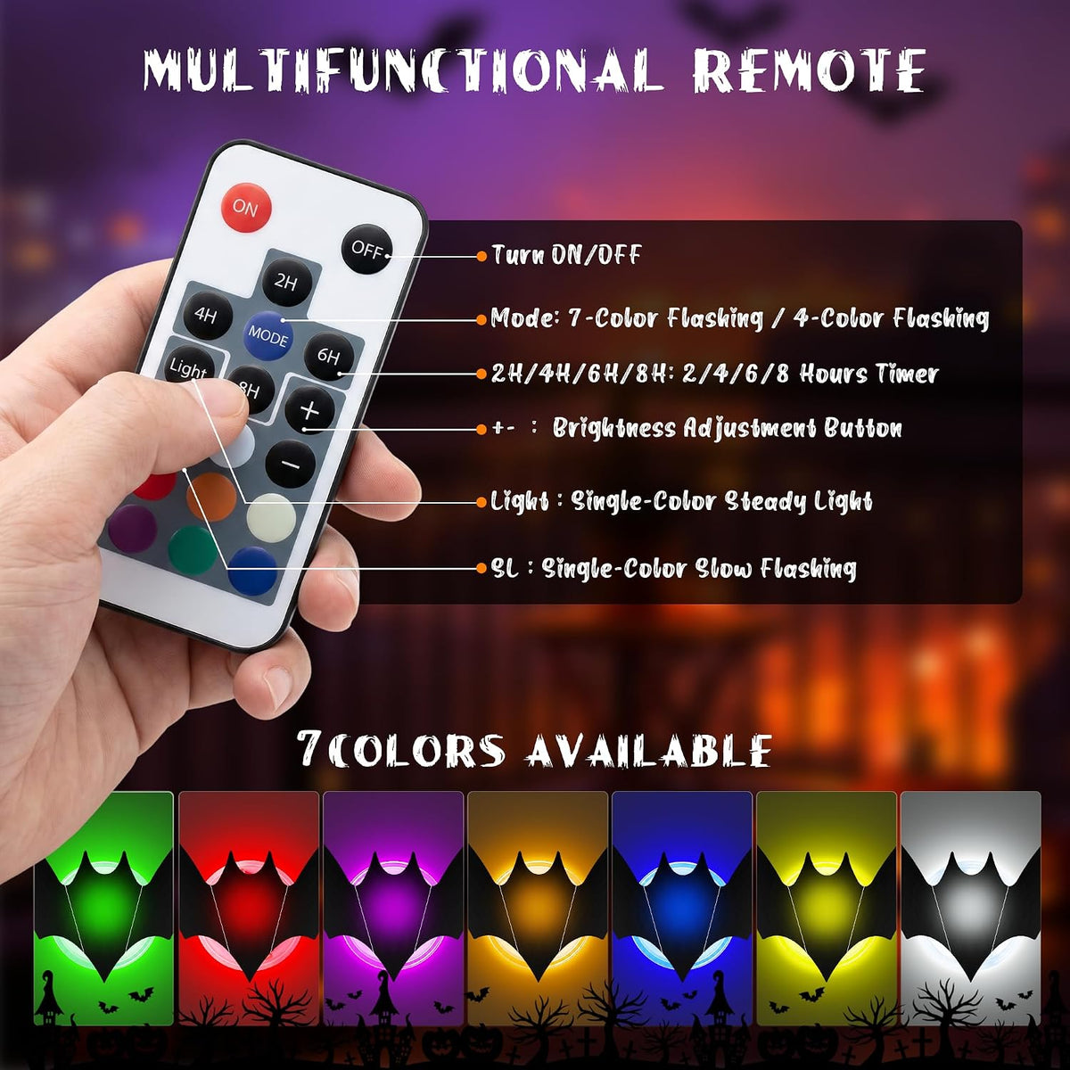 💖🎁 WREE® 3D LED Bat Light Halloween Wall Decoration – Glowing Ghost Party Décor
