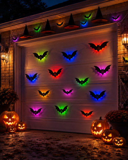 💖🎁 WREE® 3D LED Bat Light Halloween Wall Decoration – Glowing Ghost Party Décor