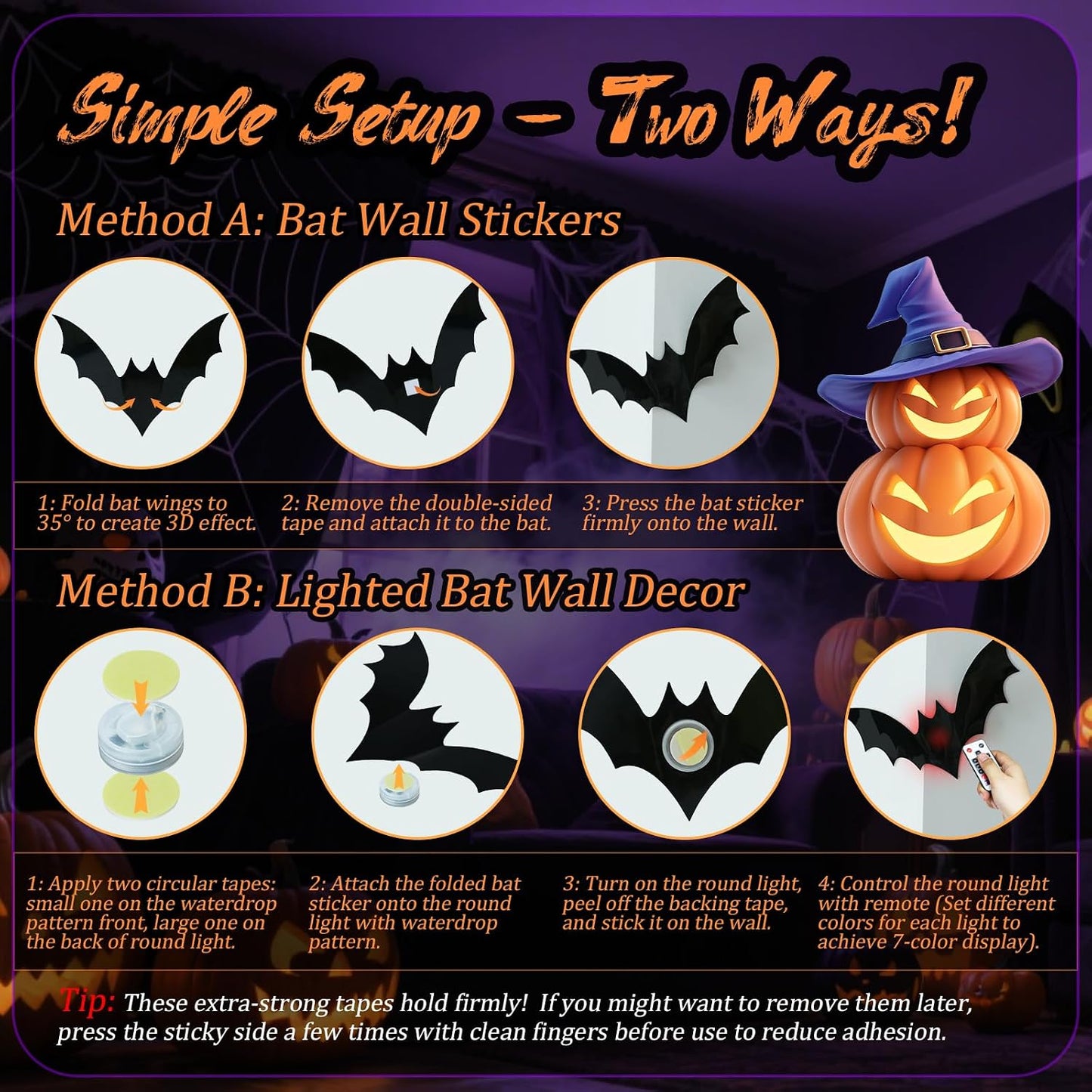 💖🎁 WREE® 3D LED Bat Light Halloween Wall Decoration – Glowing Ghost Party Décor