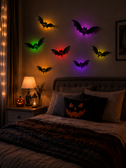 💖🎁 WREE® 3D LED Bat Light Halloween Wall Decoration – Glowing Ghost Party Décor