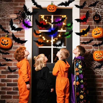 💖🎁 WREE® 3D LED Bat Light Halloween Wall Decoration – Glowing Ghost Party Décor