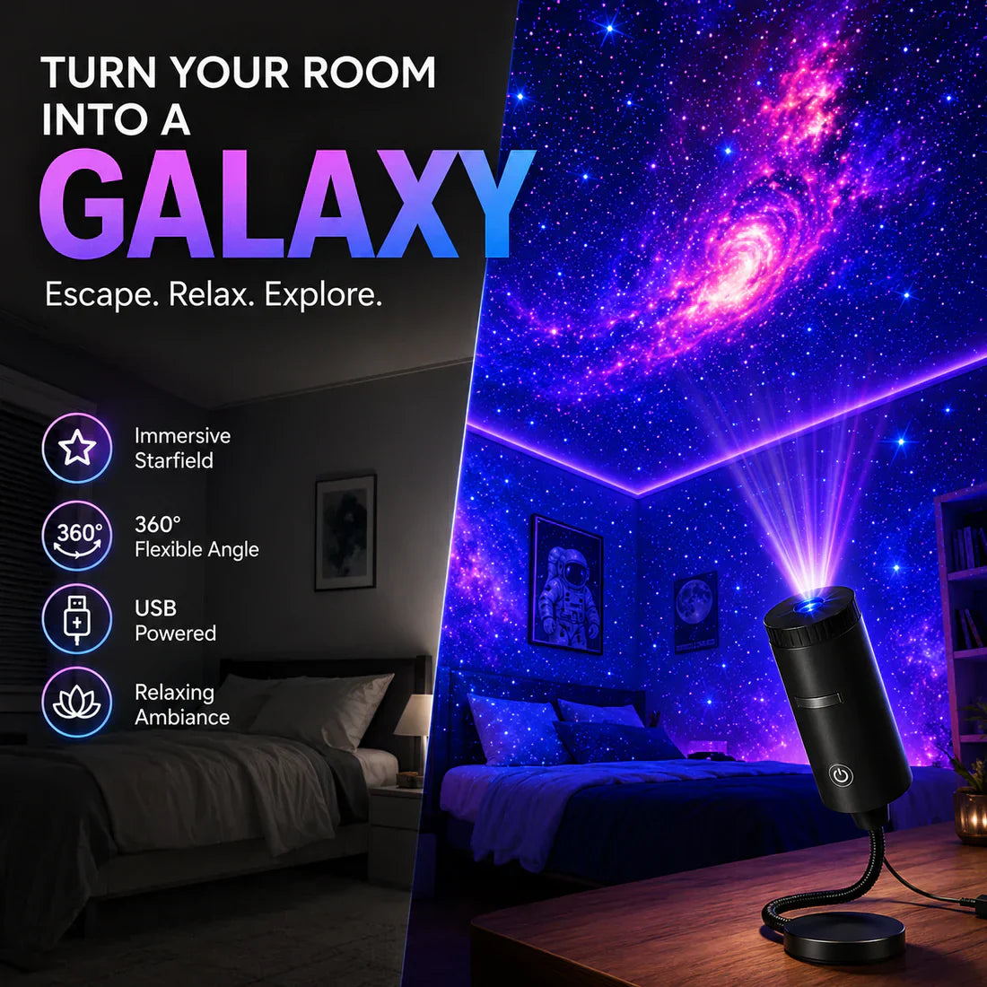 🌠𝓢𝓒𝓝𝓓𝓡® 360° Smart Holographic Starry Sky Projector (HD Smart Dynamic 5D)